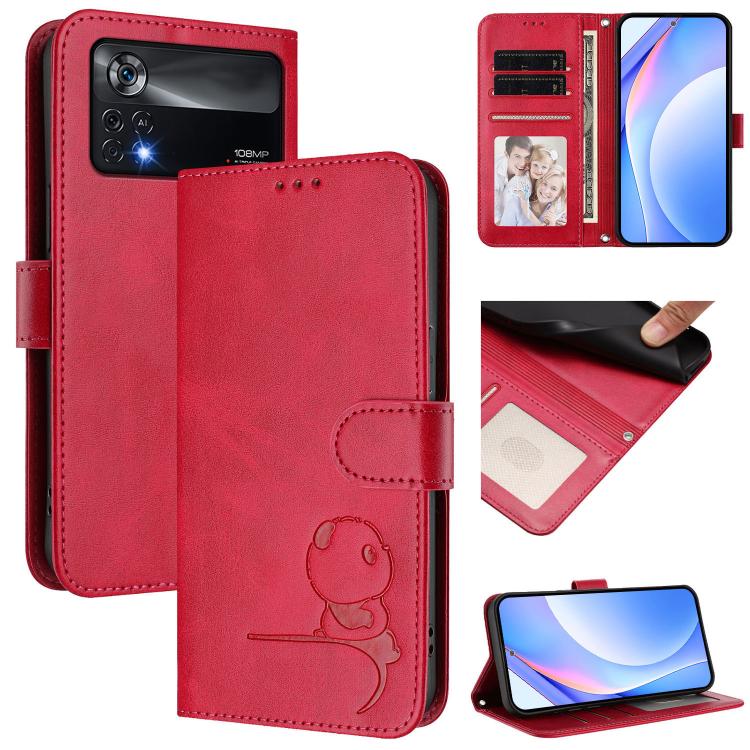 Litter Panda Embossing RFID Leather Phone Case with Lanyard, For Xiaomi 12T / 12T Pro, For Xiaomi 12S Ultra, For Xiaomi Poco C40, For Xiaomi Civi 1S, For Xiaomi Poco M4 Pro 4G, For Xiaomi Poco X4 Pro 5G