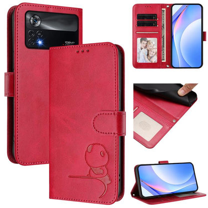 Litter Panda Embossing RFID Leather Phone Case with Lanyard, For Xiaomi 12T / 12T Pro, For Xiaomi 12S Ultra, For Xiaomi Poco C40, For Xiaomi Civi 1S, For Xiaomi Poco M4 Pro 4G, For Xiaomi Poco X4 Pro 5G