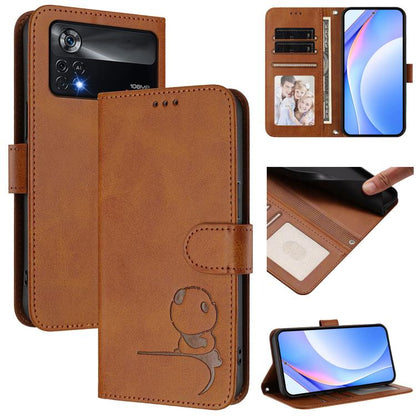 Litter Panda Embossing RFID Leather Phone Case with Lanyard, For Xiaomi 12T / 12T Pro, For Xiaomi 12S Ultra, For Xiaomi Poco C40, For Xiaomi Civi 1S, For Xiaomi Poco M4 Pro 4G, For Xiaomi Poco X4 Pro 5G