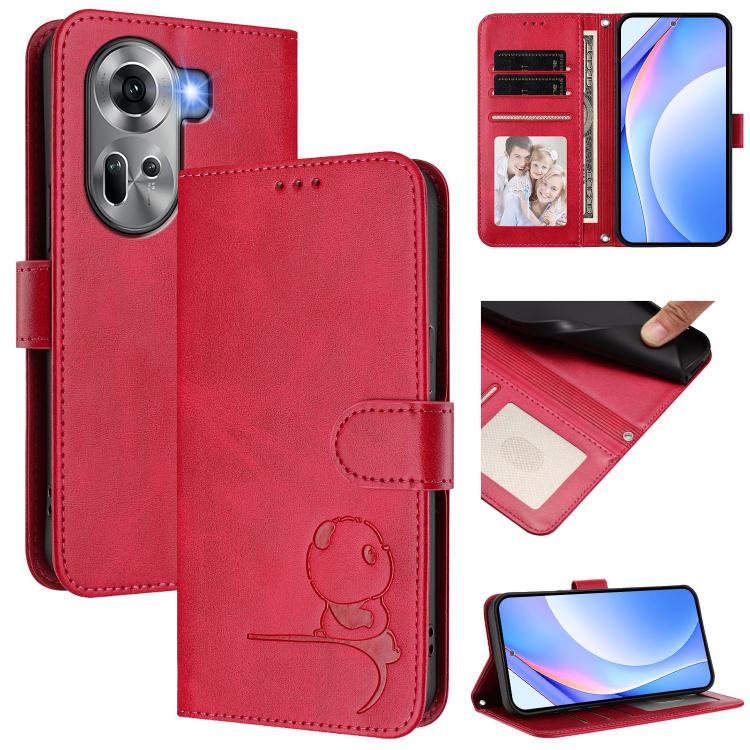 Litter Panda Embossing RFID Leather Phone Case with Lanyard, For OPPO Find X7, For OPPO Reno11 5G Global, For OPPO Reno11 Pro 5G Global, For OPPO Find X7 Ultra, For OPPO A58 4G Global, For OPPO Reno10 / Reno10 Pro Global, For OPPO A78 4G Global        ...