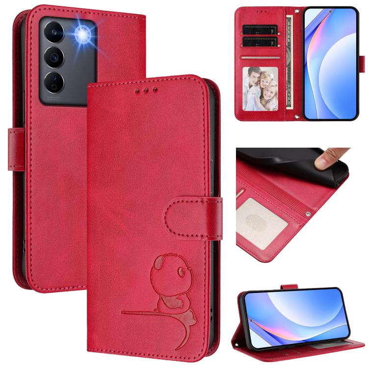Litter Panda Embossing RFID Leather Phone Case with Lanyard, For vivo X100s, For vivo Y38 / T3x, For vivo iQOO Z9x, For vivo iQOO Z9 / Z9 Turbo, For vivo V30 / V30 Pro, For vivo V29e / Y200 5G / V30 Lite 5G, For vivo Y36 5G / 4G / India                ...