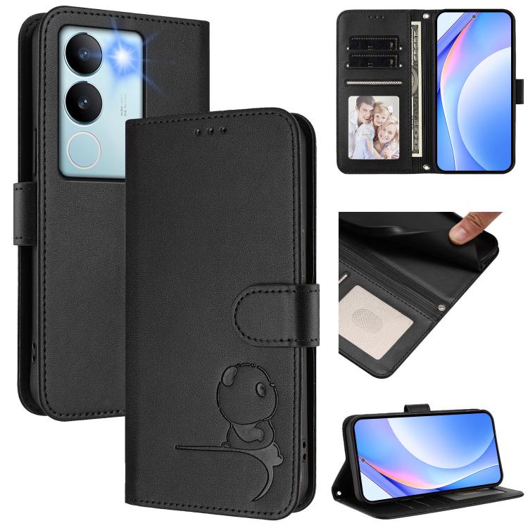 Litter Panda Embossing RFID Leather Phone Case with Lanyard, For vivo X100s, For vivo Y38 / T3x, For vivo iQOO Z9x, For vivo iQOO Z9 / Z9 Turbo, For vivo V30 / V30 Pro, For vivo V29e / Y200 5G / V30 Lite 5G, For vivo Y36 5G / 4G / India                ...