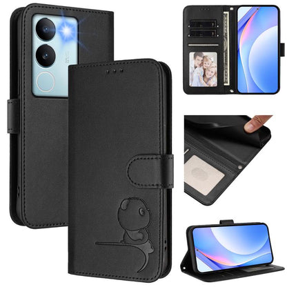 Litter Panda Embossing RFID Leather Phone Case with Lanyard, For vivo X100s, For vivo Y38 / T3x, For vivo iQOO Z9x, For vivo iQOO Z9 / Z9 Turbo, For vivo V30 / V30 Pro, For vivo V29e / Y200 5G / V30 Lite 5G, For vivo Y36 5G / 4G / India                ...