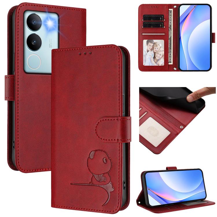 Litter Panda Embossing RFID Leather Phone Case with Lanyard, For vivo X100s, For vivo Y38 / T3x, For vivo iQOO Z9x, For vivo iQOO Z9 / Z9 Turbo, For vivo V30 / V30 Pro, For vivo V29e / Y200 5G / V30 Lite 5G, For vivo Y36 5G / 4G / India                ...