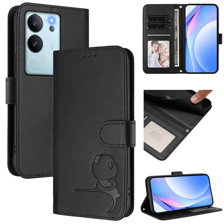 Litter Panda Embossing RFID Leather Phone Case with Lanyard, For vivo X100s, For vivo Y38 / T3x, For vivo iQOO Z9x, For vivo iQOO Z9 / Z9 Turbo, For vivo V30 / V30 Pro, For vivo V29e / Y200 5G / V30 Lite 5G, For vivo Y36 5G / 4G / India                ...