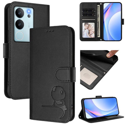 Litter Panda Embossing RFID Leather Phone Case with Lanyard, For vivo X100s, For vivo Y38 / T3x, For vivo iQOO Z9x, For vivo iQOO Z9 / Z9 Turbo, For vivo V30 / V30 Pro, For vivo V29e / Y200 5G / V30 Lite 5G, For vivo Y36 5G / 4G / India                ...