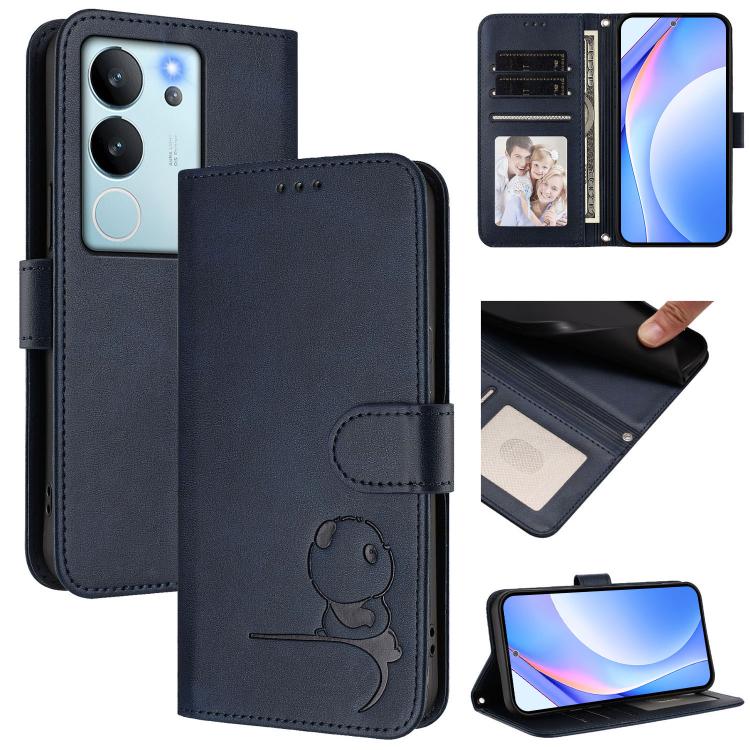 Litter Panda Embossing RFID Leather Phone Case with Lanyard, For vivo X100s, For vivo Y38 / T3x, For vivo iQOO Z9x, For vivo iQOO Z9 / Z9 Turbo, For vivo V30 / V30 Pro, For vivo V29e / Y200 5G / V30 Lite 5G, For vivo Y36 5G / 4G / India                ...