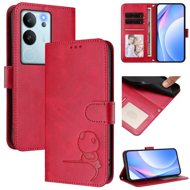 Litter Panda Embossing RFID Leather Phone Case with Lanyard, For vivo X100s, For vivo Y38 / T3x, For vivo iQOO Z9x, For vivo iQOO Z9 / Z9 Turbo, For vivo V30 / V30 Pro, For vivo V29e / Y200 5G / V30 Lite 5G, For vivo Y36 5G / 4G / India                ...