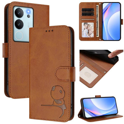Litter Panda Embossing RFID Leather Phone Case with Lanyard, For vivo X100s, For vivo Y38 / T3x, For vivo iQOO Z9x, For vivo iQOO Z9 / Z9 Turbo, For vivo V30 / V30 Pro, For vivo V29e / Y200 5G / V30 Lite 5G, For vivo Y36 5G / 4G / India                ...