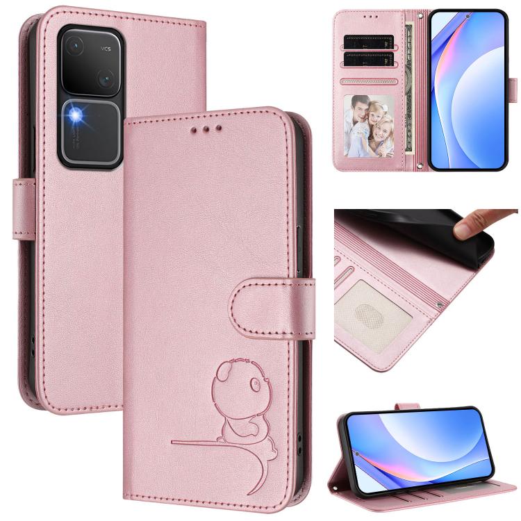 Litter Panda Embossing RFID Leather Phone Case with Lanyard, For vivo X100s, For vivo Y38 / T3x, For vivo iQOO Z9x, For vivo iQOO Z9 / Z9 Turbo, For vivo V30 / V30 Pro, For vivo V29e / Y200 5G / V30 Lite 5G, For vivo Y36 5G / 4G / India                ...
