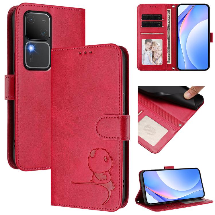Litter Panda Embossing RFID Leather Phone Case with Lanyard, For vivo X100s, For vivo Y38 / T3x, For vivo iQOO Z9x, For vivo iQOO Z9 / Z9 Turbo, For vivo V30 / V30 Pro, For vivo V29e / Y200 5G / V30 Lite 5G, For vivo Y36 5G / 4G / India                ...