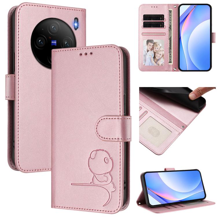 Litter Panda Embossing RFID Leather Phone Case with Lanyard, For vivo X100s, For vivo Y38 / T3x, For vivo iQOO Z9x, For vivo iQOO Z9 / Z9 Turbo, For vivo V30 / V30 Pro, For vivo V29e / Y200 5G / V30 Lite 5G, For vivo Y36 5G / 4G / India                ...