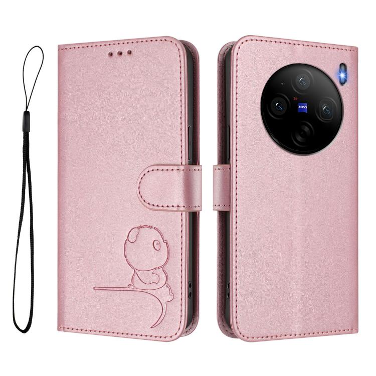 Litter Panda Embossing RFID Leather Phone Case with Lanyard, For vivo X100s, For vivo Y38 / T3x, For vivo iQOO Z9x, For vivo iQOO Z9 / Z9 Turbo, For vivo V30 / V30 Pro, For vivo V29e / Y200 5G / V30 Lite 5G, For vivo Y36 5G / 4G / India                ...