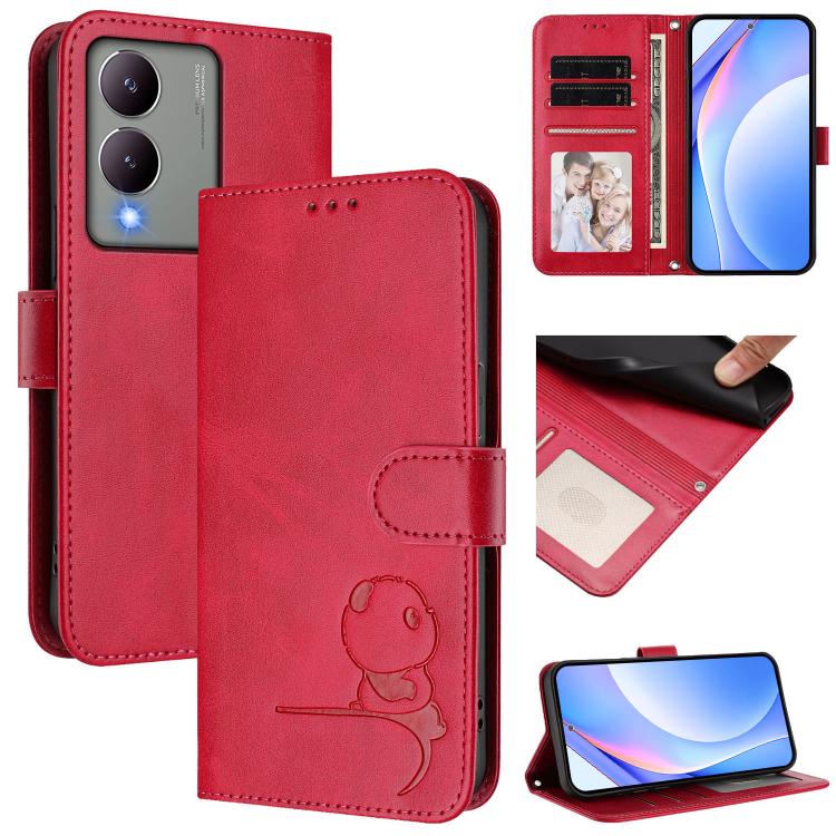 Litter Panda Embossing RFID Leather Phone Case with Lanyard, For vivo X100s, For vivo Y38 / T3x, For vivo iQOO Z9x, For vivo iQOO Z9 / Z9 Turbo, For vivo V30 / V30 Pro, For vivo V29e / Y200 5G / V30 Lite 5G, For vivo Y36 5G / 4G / India                ...