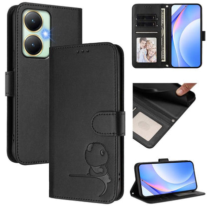 Litter Panda Embossing RFID Leather Phone Case with Lanyard, For vivo X100s, For vivo Y38 / T3x, For vivo iQOO Z9x, For vivo iQOO Z9 / Z9 Turbo, For vivo V30 / V30 Pro, For vivo V29e / Y200 5G / V30 Lite 5G, For vivo Y36 5G / 4G / India                ...