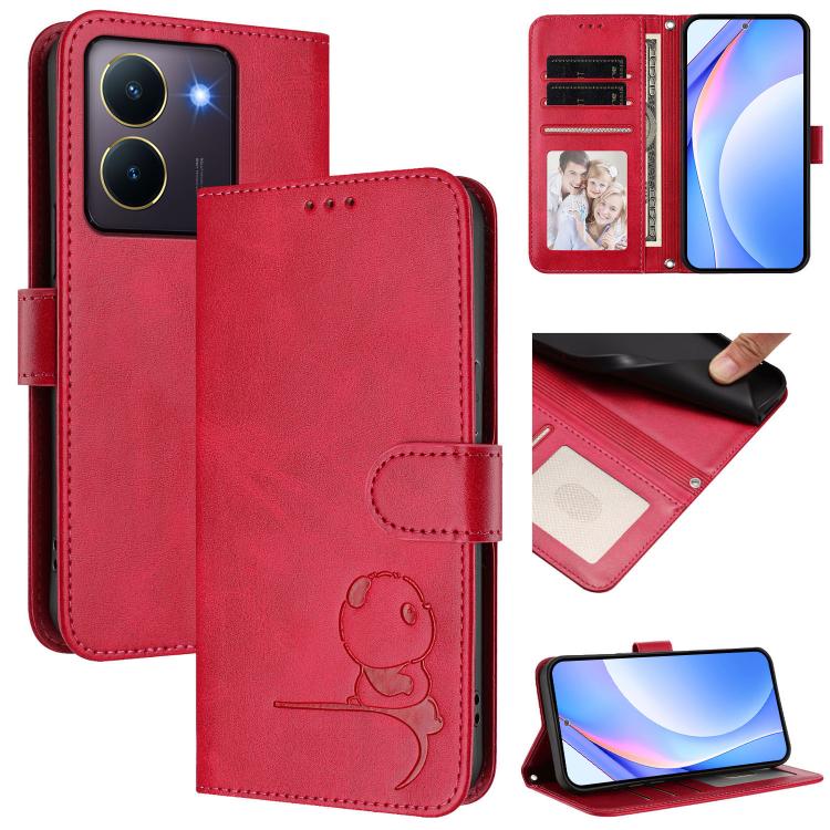 Litter Panda Embossing RFID Leather Phone Case with Lanyard, For vivo X100s, For vivo Y38 / T3x, For vivo iQOO Z9x, For vivo iQOO Z9 / Z9 Turbo, For vivo V30 / V30 Pro, For vivo V29e / Y200 5G / V30 Lite 5G, For vivo Y36 5G / 4G / India                ...