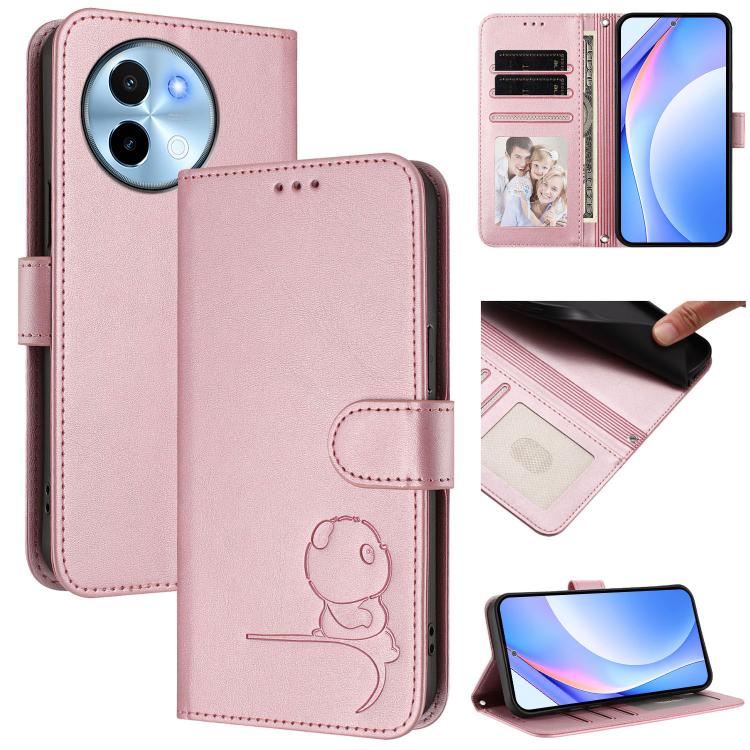 Litter Panda Embossing RFID Leather Phone Case with Lanyard, For vivo X100s, For vivo Y38 / T3x, For vivo iQOO Z9x, For vivo iQOO Z9 / Z9 Turbo, For vivo V30 / V30 Pro, For vivo V29e / Y200 5G / V30 Lite 5G, For vivo Y36 5G / 4G / India                ...