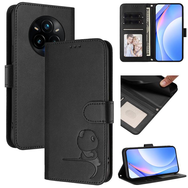 Litter Panda Embossing RFID Leather Phone Case with Lanyard, For Realme V70 5G / 14x Global / C75 5G, For Realme Narzo 80 Pro / 14 Pro, For Realme C75 4G / 14x India / Narzo 80x, For Realme Narzo 80x, For Realme 14 / P3 / 14T 5G, For Realme P3 Ultra   ...