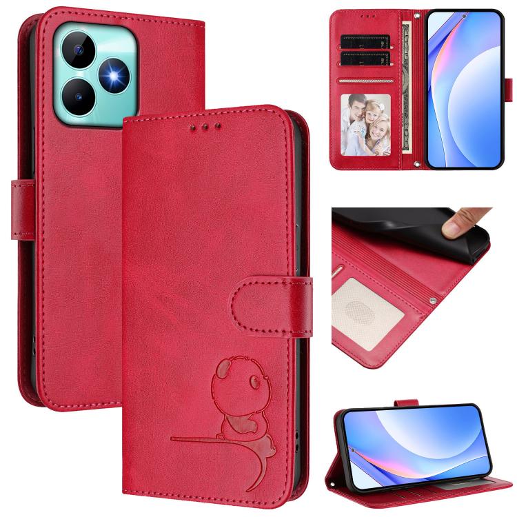 Litter Panda Embossing RFID Leather Phone Case with Lanyard, For Realme 13 Pro / 13 Pro+, For Realme C63 4G / C61 / C61 India, For Realme GT 6T 5G / GT 6 5G Global, For Realme C67 4G / 12 Lite 4G, For Realme 12 Pro / 12 Pro+ / P1 Pro                   ...