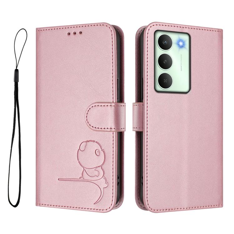 Litter Panda Embossing RFID Leather Phone Case with Lanyard, For Realme V70 5G / 14x Global / C75 5G, For Realme Narzo 80 Pro / 14 Pro, For Realme C75 4G / 14x India / Narzo 80x, For Realme Narzo 80x, For Realme 14 / P3 / 14T 5G, For Realme P3 Ultra   ...