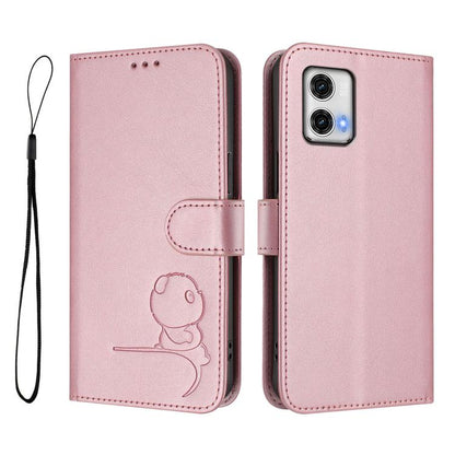 Litter Panda Embossing RFID Leather Phone Case with Lanyard, For Motorola Moto G73 5G, For Motorola Moto G 5G 2023, For Motorola Moto G62 5G / India, For Motorola Moto G42 5G