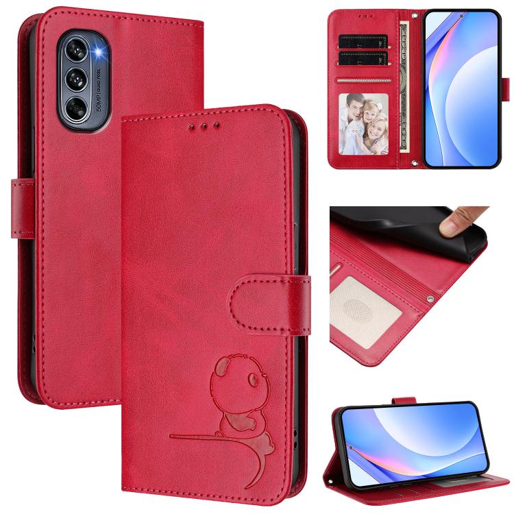 Litter Panda Embossing RFID Leather Phone Case with Lanyard, For Motorola Moto G73 5G, For Motorola Moto G 5G 2023, For Motorola Moto G62 5G / India, For Motorola Moto G42 5G