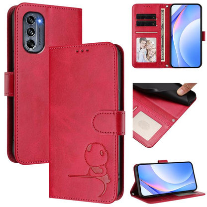 Litter Panda Embossing RFID Leather Phone Case with Lanyard, For Motorola Moto G73 5G, For Motorola Moto G 5G 2023, For Motorola Moto G62 5G / India, For Motorola Moto G42 5G