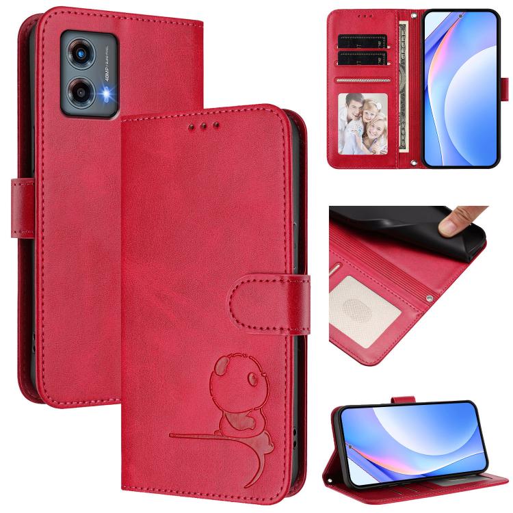 Litter Panda Embossing RFID Leather Phone Case with Lanyard, For Motorola Moto G73 5G, For Motorola Moto G 5G 2023, For Motorola Moto G62 5G / India, For Motorola Moto G42 5G