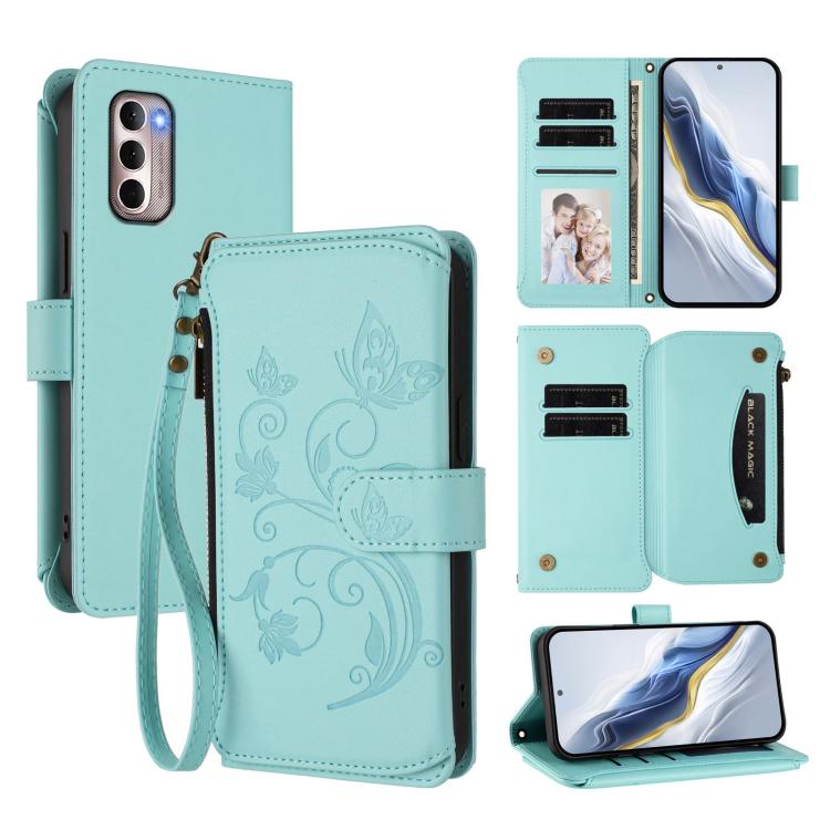 Butterfly Love Flower Multi-card Zipper Wallet Leather Phone Case, For Motorola Moto G Stylus 2022 5G, For Motorola Moto G200 5G, For Motorola Moto G Stylus 2022 4G, For Motorola Moto G Power 2022