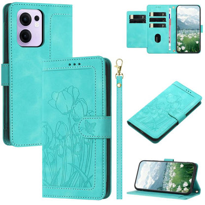 Tulips Embossed Leather Phone Case with Lanyard, For OPPO Reno16 F / Reno16 FS 5G, For OPPO Reno16 / Reno16 Pro Global, For OPPO Reno14 F 5G, For OPPO Reno14 5G Global, For OPPO Reno13 F 5G / 4G, For OPPO Reno11 F