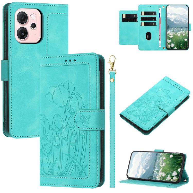 Tulips Embossed Leather Phone Case with Lanyard, For OPPO Reno16 F / Reno16 FS 5G, For OPPO Reno16 / Reno16 Pro Global, For OPPO Reno14 F 5G, For OPPO Reno14 5G Global, For OPPO Reno13 F 5G / 4G, For OPPO Reno11 F