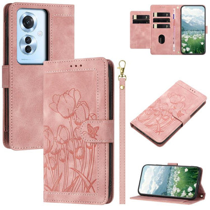 Tulips Embossed Leather Phone Case with Lanyard, For OPPO Reno16 F / Reno16 FS 5G, For OPPO Reno16 / Reno16 Pro Global, For OPPO Reno14 F 5G, For OPPO Reno14 5G Global, For OPPO Reno13 F 5G / 4G, For OPPO Reno11 F