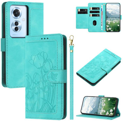 Tulips Embossed Leather Phone Case with Lanyard, For OPPO Reno16 F / Reno16 FS 5G, For OPPO Reno16 / Reno16 Pro Global, For OPPO Reno14 F 5G, For OPPO Reno14 5G Global, For OPPO Reno13 F 5G / 4G, For OPPO Reno11 F