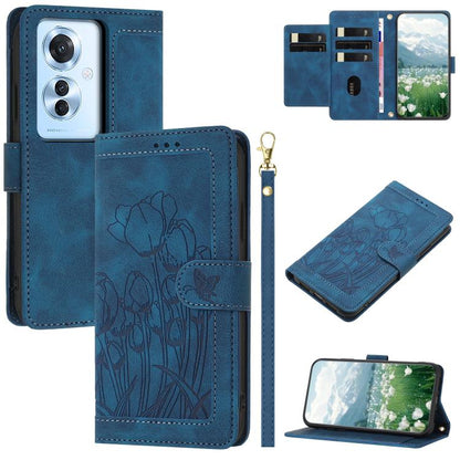 Tulips Embossed Leather Phone Case with Lanyard, For OPPO Reno16 F / Reno16 FS 5G, For OPPO Reno16 / Reno16 Pro Global, For OPPO Reno14 F 5G, For OPPO Reno14 5G Global, For OPPO Reno13 F 5G / 4G, For OPPO Reno11 F