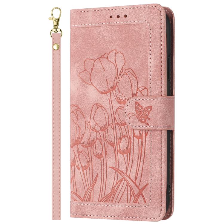 Tulips Embossed Leather Phone Case with Lanyard, For OPPO Reno16 F / Reno16 FS 5G, For OPPO Reno16 / Reno16 Pro Global, For OPPO Reno14 F 5G, For OPPO Reno14 5G Global, For OPPO Reno13 F 5G / 4G, For OPPO Reno11 F