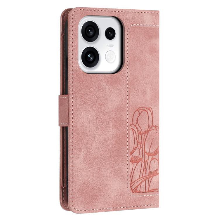 Tulips Embossed Leather Phone Case with Lanyard, For OPPO Reno16 F / Reno16 FS 5G, For OPPO Reno16 / Reno16 Pro Global, For OPPO Reno14 F 5G, For OPPO Reno14 5G Global, For OPPO Reno13 F 5G / 4G, For OPPO Reno11 F