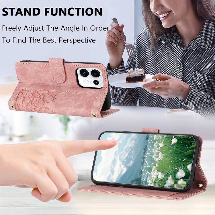 Tulips Embossed Leather Phone Case with Lanyard, For OPPO Reno16 F / Reno16 FS 5G, For OPPO Reno16 / Reno16 Pro Global, For OPPO Reno14 F 5G, For OPPO Reno14 5G Global, For OPPO Reno13 F 5G / 4G, For OPPO Reno11 F