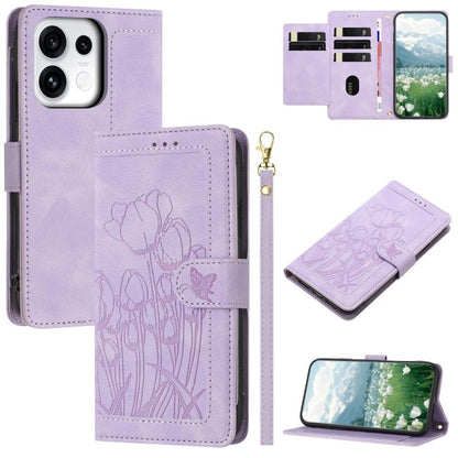 Tulips Embossed Leather Phone Case with Lanyard, For OPPO Reno16 F / Reno16 FS 5G, For OPPO Reno16 / Reno16 Pro Global, For OPPO Reno14 F 5G, For OPPO Reno14 5G Global, For OPPO Reno13 F 5G / 4G, For OPPO Reno11 F