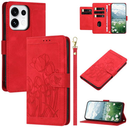 Tulips Embossed Leather Phone Case with Lanyard, For OPPO Reno16 F / Reno16 FS 5G, For OPPO Reno16 / Reno16 Pro Global, For OPPO Reno14 F 5G, For OPPO Reno14 5G Global, For OPPO Reno13 F 5G / 4G, For OPPO Reno11 F