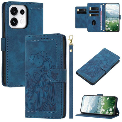 Tulips Embossed Leather Phone Case with Lanyard, For OPPO Reno16 F / Reno16 FS 5G, For OPPO Reno16 / Reno16 Pro Global, For OPPO Reno14 F 5G, For OPPO Reno14 5G Global, For OPPO Reno13 F 5G / 4G, For OPPO Reno11 F