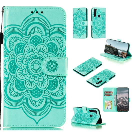Turquoise flip PU leather phone case with teal mandala embossing and card slots