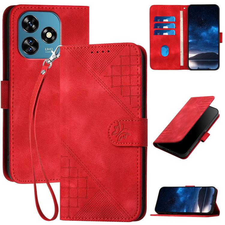 Grid Butterfly Embossed Pattern Leather Phone Case with Lanyard, For Oukitel C17 4G 2026, For Oukitel C26, For Oukitel C53, For Oukitel C51