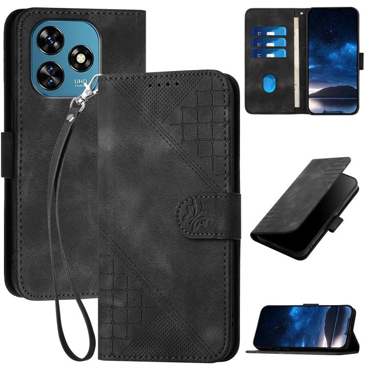 Grid Butterfly Embossed Pattern Leather Phone Case with Lanyard, For Oukitel C17 4G 2026, For Oukitel C26, For Oukitel C53, For Oukitel C51