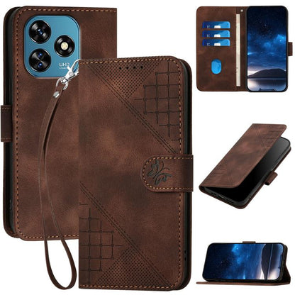 Grid Butterfly Embossed Pattern Leather Phone Case with Lanyard, For Oukitel C17 4G 2026, For Oukitel C26, For Oukitel C53, For Oukitel C51