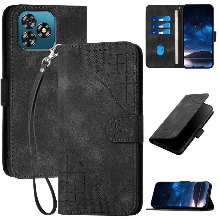 Grid Butterfly Embossed Pattern Leather Phone Case with Lanyard, For Oukitel C17 4G 2026, For Oukitel C26, For Oukitel C53, For Oukitel C51