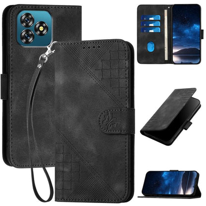 Grid Butterfly Embossed Pattern Leather Phone Case with Lanyard, For Oukitel C17 4G 2026, For Oukitel C26, For Oukitel C53, For Oukitel C51