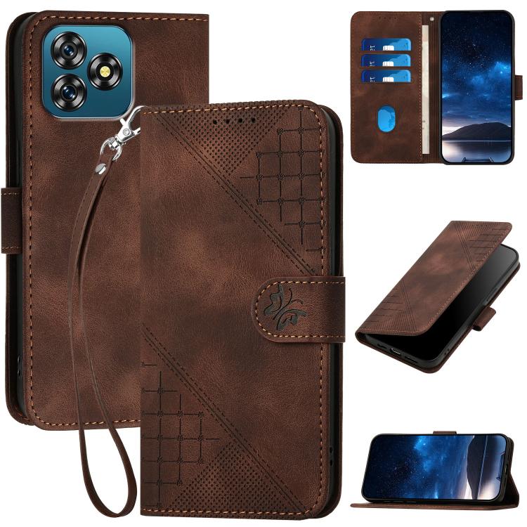 Grid Butterfly Embossed Pattern Leather Phone Case with Lanyard, For Oukitel C17 4G 2026, For Oukitel C26, For Oukitel C53, For Oukitel C51