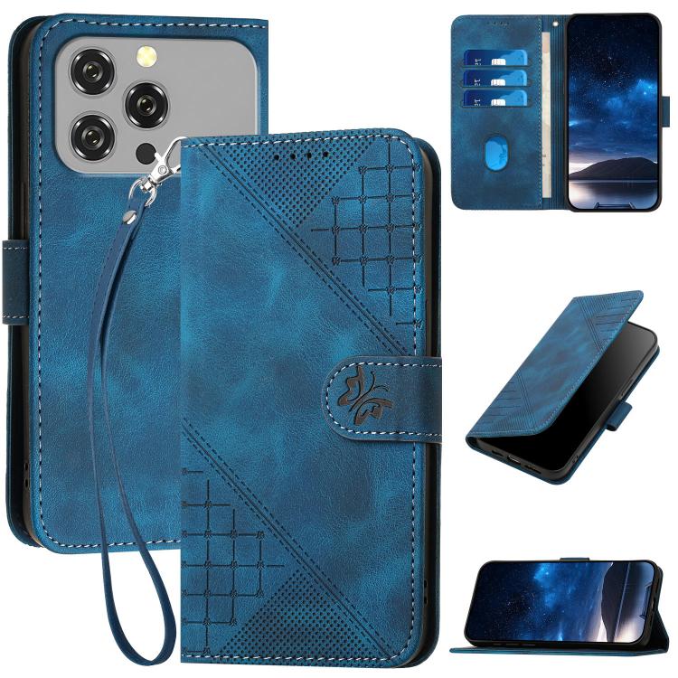 Grid Butterfly Embossed Pattern Leather Phone Case with Lanyard, For Oukitel C17 4G 2026, For Oukitel C26, For Oukitel C53, For Oukitel C51