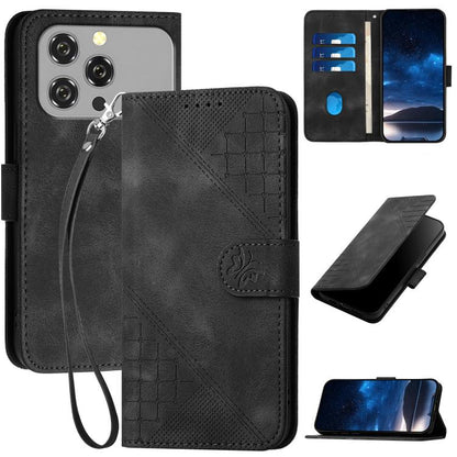 Grid Butterfly Embossed Pattern Leather Phone Case with Lanyard, For Oukitel C17 4G 2026, For Oukitel C26, For Oukitel C53, For Oukitel C51