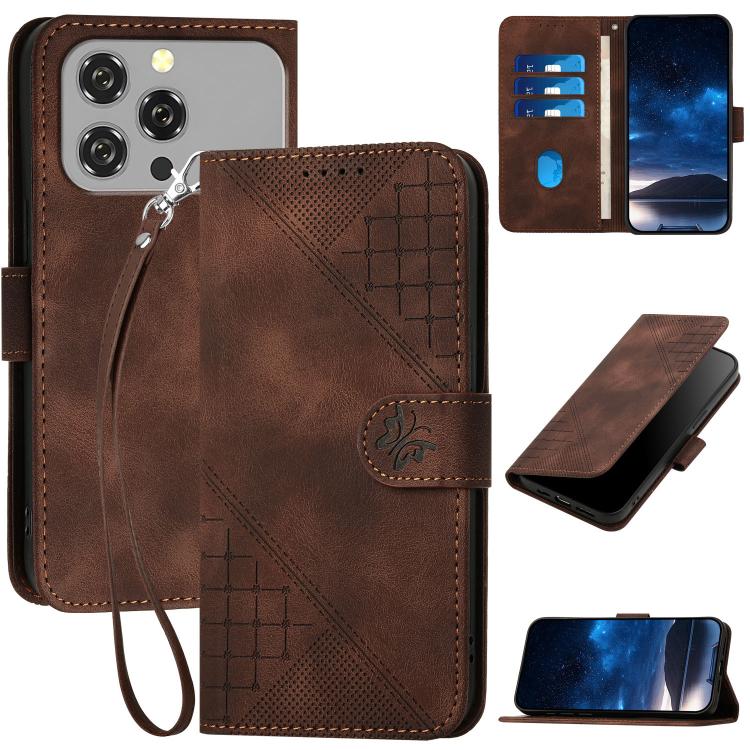 Grid Butterfly Embossed Pattern Leather Phone Case with Lanyard, For Oukitel C17 4G 2026, For Oukitel C26, For Oukitel C53, For Oukitel C51